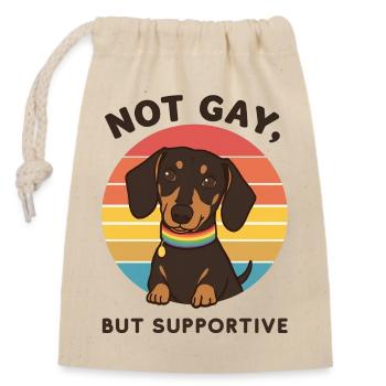 Not Gay But Supportive – Dackel & Regenbogen - Verschließbarer Geschenkbeutel aus Baumwolle (14x20cm) - Natur - Vorne