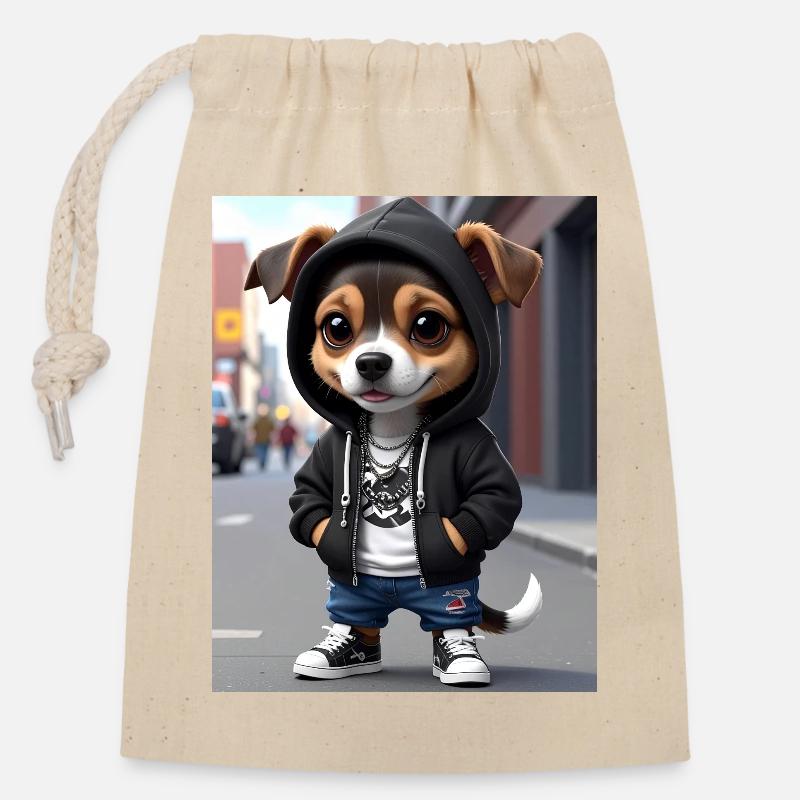 Street Pup Kapuzenpullover - Verschließbarer Geschenkbeutel aus Baumwolle (14x20cm) - Natur