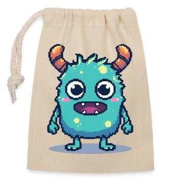 8 bits mignon pixel monstre style rétro des années 90 - Sac cadeau en coton avec cordon (14 x 20 cm) - nature - Devant