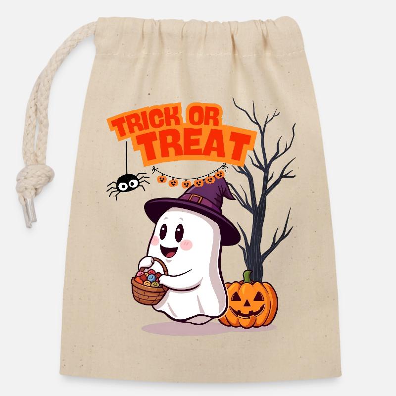 Halloween1 - Closable cotton gift bag (14x20cm) - nature
