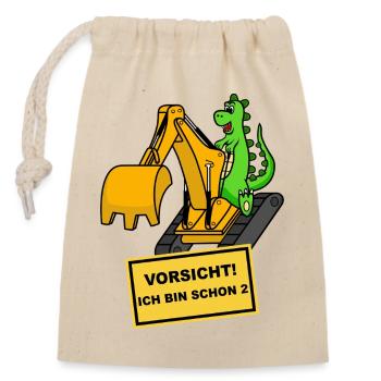 Dino Bagger 2 ans Anniversaire - Sac cadeau en coton avec cordon (14 x 20 cm) - nature - Devant