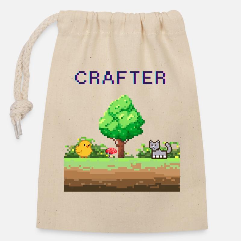 Pixel Crafter Waldabenteuer - Verschließbarer Geschenkbeutel aus Baumwolle (14x20cm) - Natur