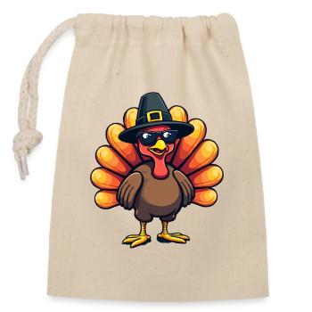 Thanksgiving Lustiger Thanksgiving Truthahn - Verschließbarer Geschenkbeutel aus Baumwolle (14x20cm) - Natur - Vorne