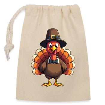 Thanksgiving Drôle Dinde de Thanksgiving - Sac cadeau en coton avec cordon (14 x 20 cm) - nature - Devant