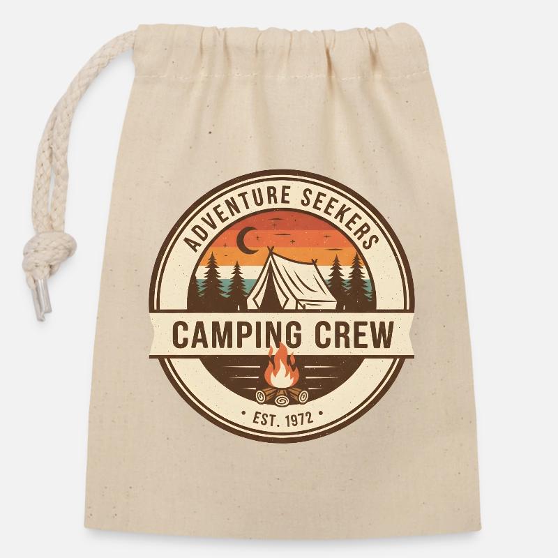 Aventure de l’équipe de camping - Sac cadeau en coton avec cordon (14 x 20 cm) - nature