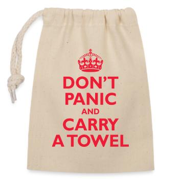 Don’t Panic and Carry a Towel - Closable cotton gift bag (14x20cm) - nature - Front