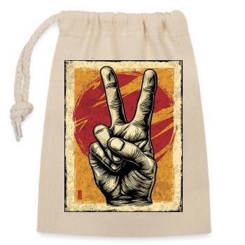 Peacezeichen im Vintage Stil - Verschließbarer Geschenkbeutel aus Baumwolle (14x20cm) - Natur - Vorne