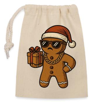 Gingerbread Santa with sunglasses Christmas - Closable cotton gift bag (14x20cm) - nature - Front