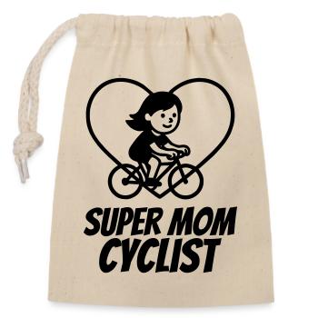 Super Mama Radfahrerin – Fahrrad Herz - Verschließbarer Geschenkbeutel aus Baumwolle (14x20cm) - Natur - Vorne