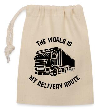 Die Welt ist meine Lieferroute | Trucking-Merch - Verschließbarer Geschenkbeutel aus Baumwolle (14x20cm) - Natur - Vorne