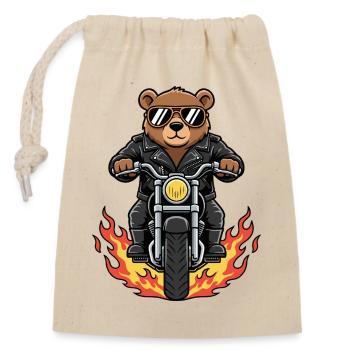 Cool Biker Bear Motorradflammen - Verschließbarer Geschenkbeutel aus Baumwolle (14x20cm) - Natur - Vorne