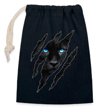 Gros chat noir aux yeux bleus - Sac cadeau en coton avec cordon (14 x 20 cm) - bleu marine - Devant