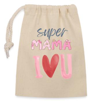 Super Mama - Heart Design - Sac cadeau en coton avec cordon (14 x 20 cm) - nature - Devant