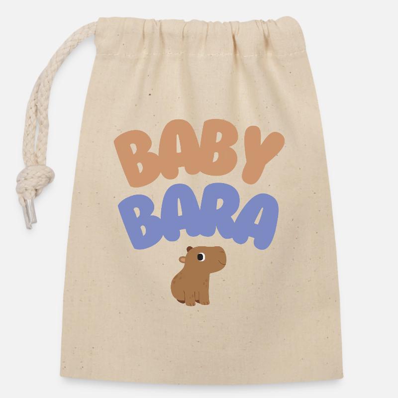 Bébé Bara Capybara - Sac cadeau en coton avec cordon (14 x 20 cm) - nature