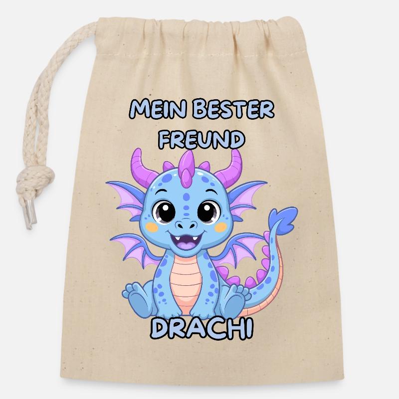 Mon meilleur ami Drachi - Sac cadeau en coton avec cordon (14 x 20 cm) - nature