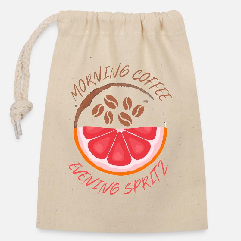Café du matin Spritz du soir - Sac cadeau en coton avec cordon (14 x 20 cm) - nature