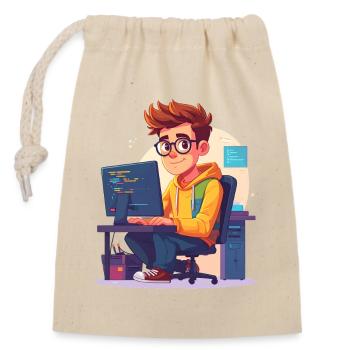 Programmierer oder Nerd - Verschließbarer Geschenkbeutel aus Baumwolle (14x20cm) - Natur - Vorne