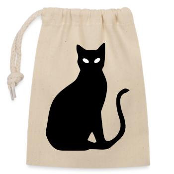 schwarze Katze Silhouette Geschenk Katzenliebhaber - Verschließbarer Geschenkbeutel aus Baumwolle (14x20cm) - Natur - Vorne