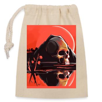 Totenkopf vor Berg mit roter Sonne - Verschließbarer Geschenkbeutel aus Baumwolle (14x20cm) - Natur - Vorne