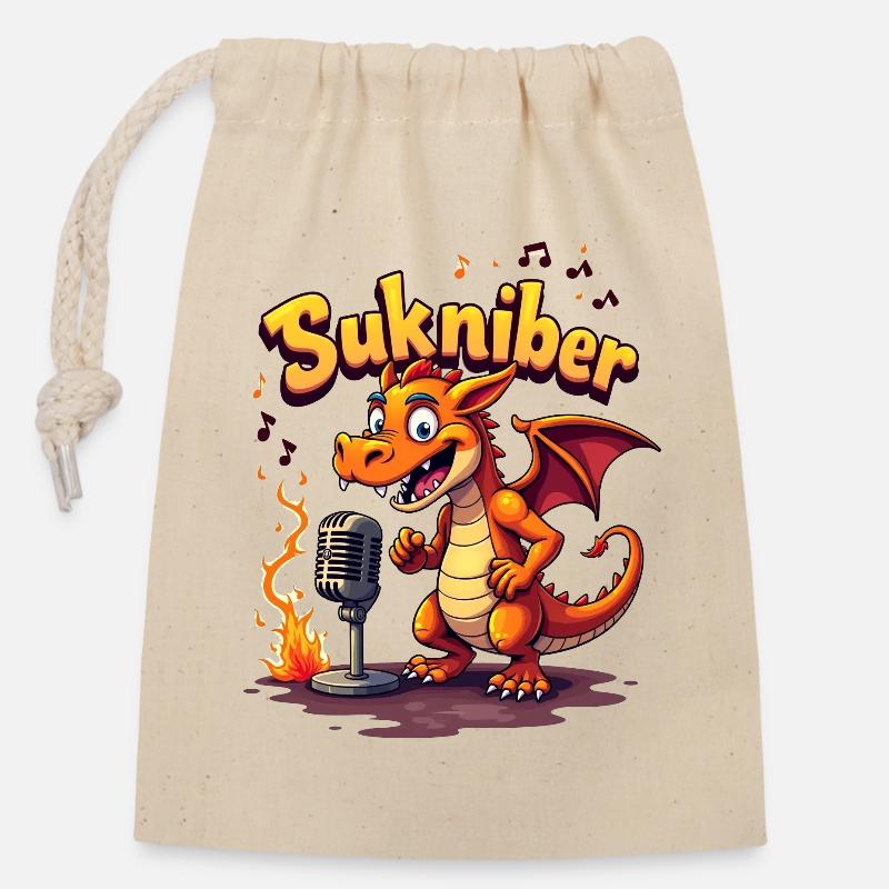 Sukniber Drachenrapper - Verschließbarer Geschenkbeutel aus Baumwolle (14x20cm) - Natur