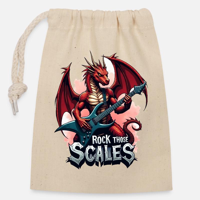 Drache mit Rockgitarre - Verschließbarer Geschenkbeutel aus Baumwolle (14x20cm) - Natur
