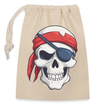 Pirat mit Bandana und Augenklappe - Verschließbarer Geschenkbeutel aus Baumwolle (14x20cm) - Natur - Vorne