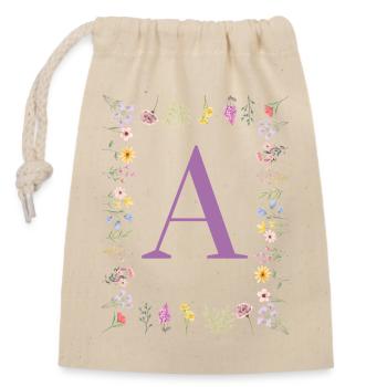 Floral Initial - Verschließbarer Geschenkbeutel aus Baumwolle (14x20cm) - Natur - Vorne