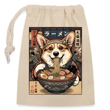 Corgi Ramen Feast in Nippon - Closable cotton gift bag (14x20cm) - nature - Front