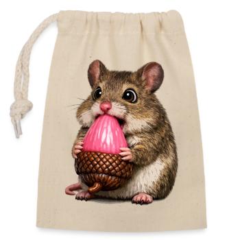 Souris des bois avec un gland rose - Sac cadeau en coton avec cordon (14 x 20 cm) - nature - Devant