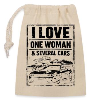 Humour Voiture - I Love One Woman & Several Cars - Sac cadeau en coton avec cordon (14 x 20 cm) - nature - Devant