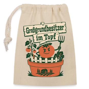 Großgrundbesitzer im Topf - Verschließbarer Geschenkbeutel aus Baumwolle (14x20cm) - Natur - Vorne