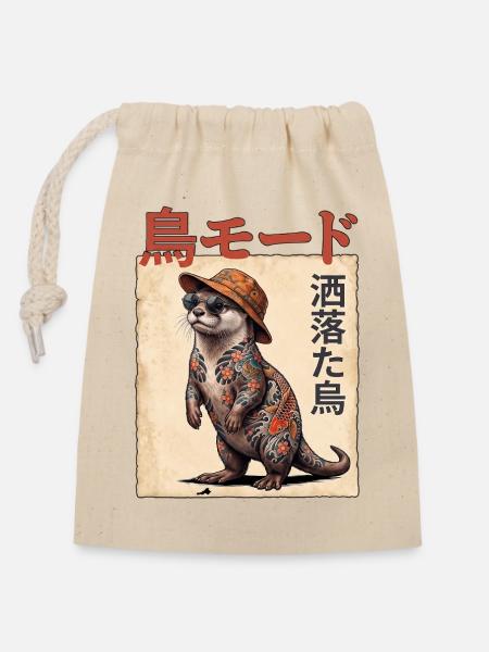 Japanischer Otter - Verschließbarer Geschenkbeutel aus Baumwolle (14x20cm) - Natur
