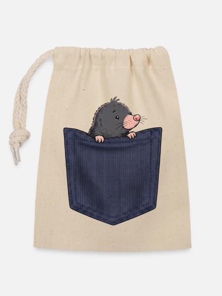 Brusttaschen Maulwurf - Verschließbarer Geschenkbeutel aus Baumwolle (14x20cm) - Natur