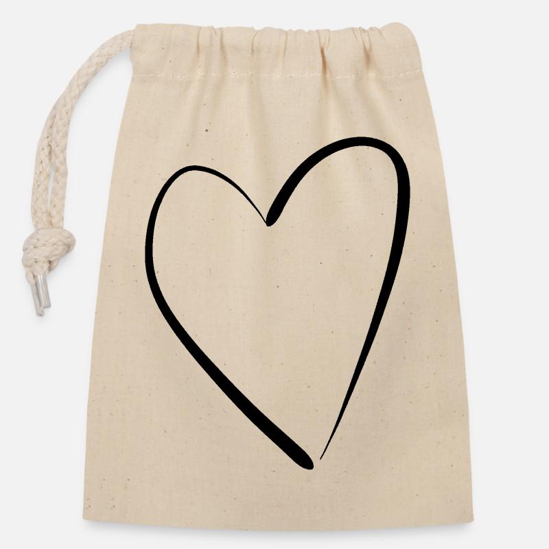 cœur - Sac cadeau en coton avec cordon (14 x 20 cm) - nature