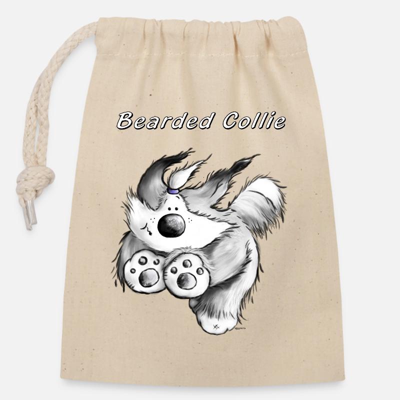 Verspielter Bearded Collie - Verschließbarer Geschenkbeutel aus Baumwolle (14x20cm) - Natur