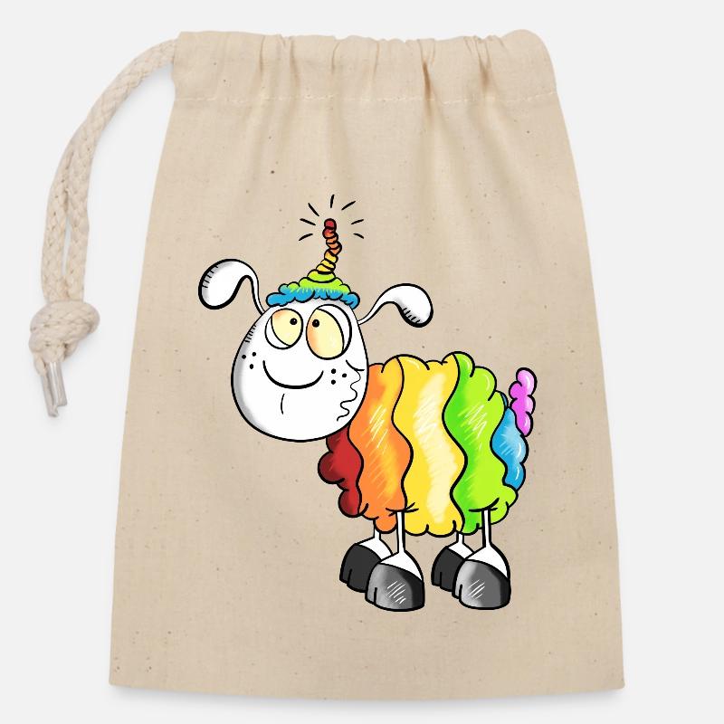 Rainbow Schaf - Verschließbarer Geschenkbeutel aus Baumwolle (14x20cm) - Natur