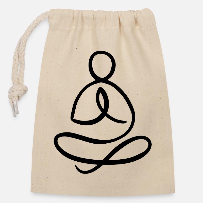 Meditating human, yogi, black line style - Closable cotton gift bag (14x20cm) - nature