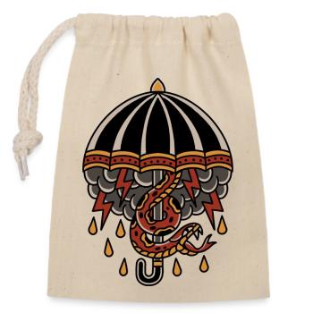 Old school tattoo umbrella, thunder cloud, snake - Verschließbarer Geschenkbeutel aus Baumwolle (14x20cm) - Natur - Vorne