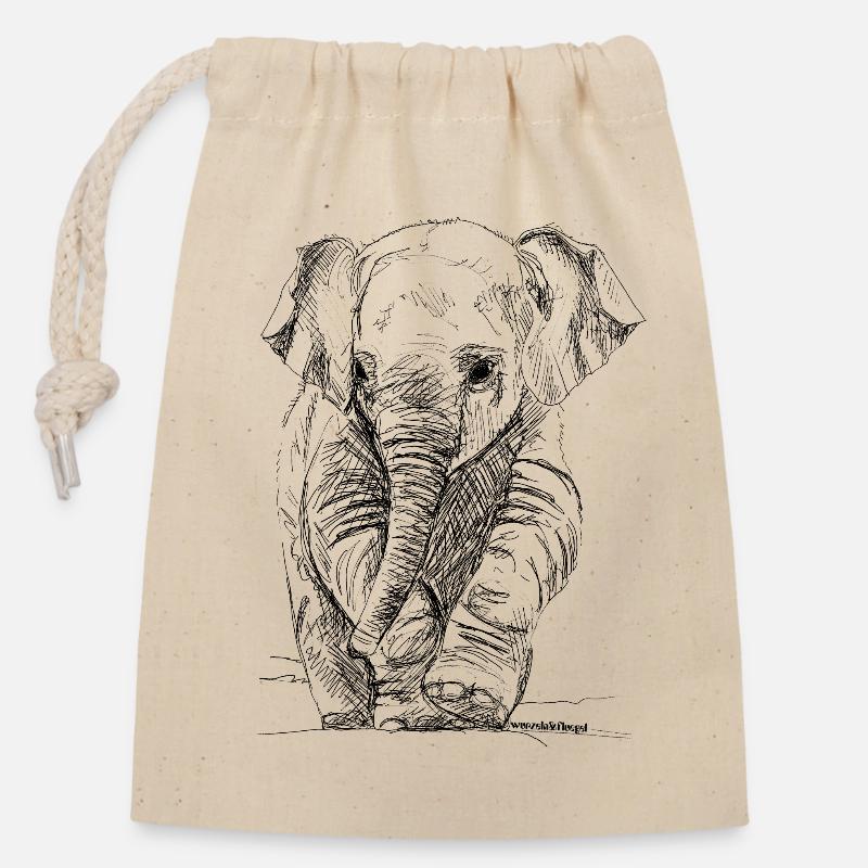 Elephant - Closable cotton gift bag (14x20cm) - nature