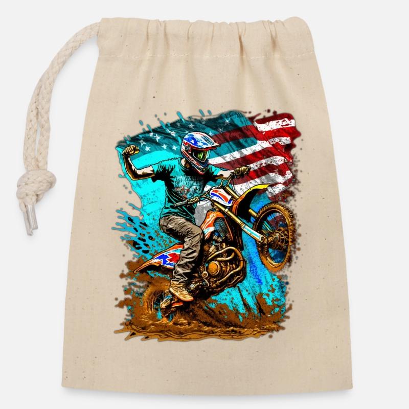 Drapeau américain Moto Splash - Sac cadeau en coton avec cordon (14 x 20 cm) - nature