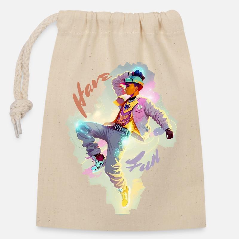 Have Fun - Sac cadeau en coton avec cordon (14 x 20 cm) - nature