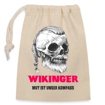 Wikinger Totenkopf Design - Verschließbarer Geschenkbeutel aus Baumwolle (14x20cm) - Natur - Vorne