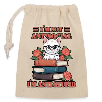 Clever Cat - Closable cotton gift bag (14x20cm) - nature - Front