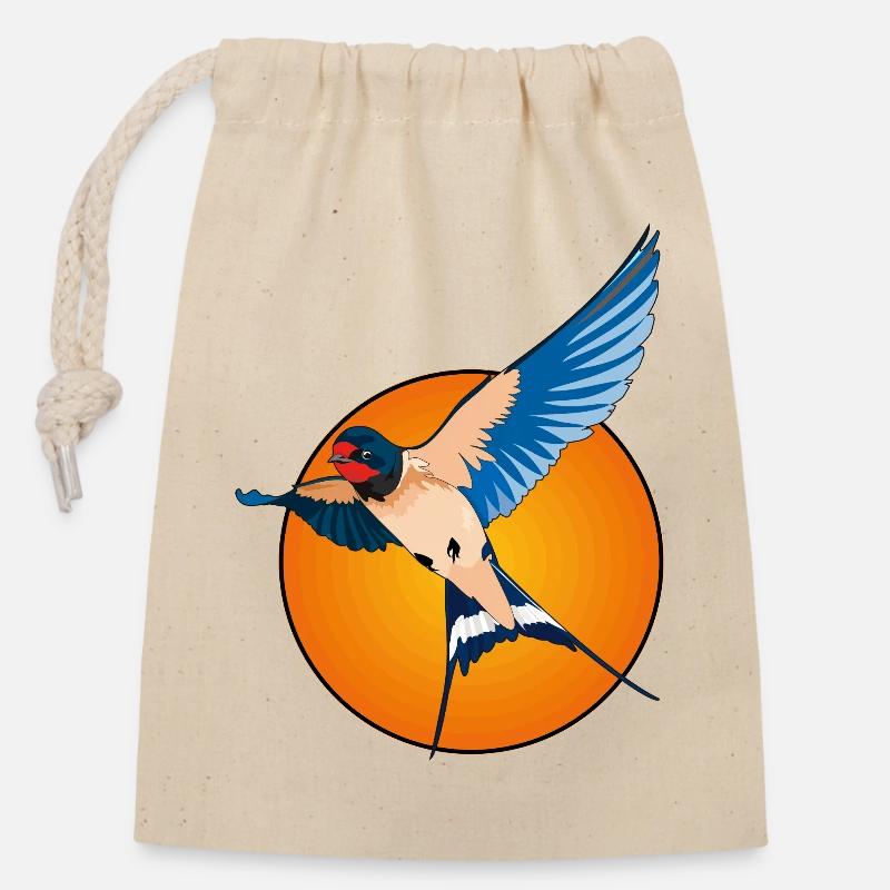 Hirondelles 2 - Sac cadeau en coton avec cordon (14 x 20 cm) - nature