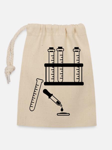Reagenzgläser und Pipette - Verschließbarer Geschenkbeutel aus Baumwolle (14x20cm) - Natur