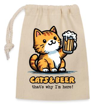 Katzen und Bier 2 - Verschließbarer Geschenkbeutel aus Baumwolle (14x20cm) - Natur - Vorne
