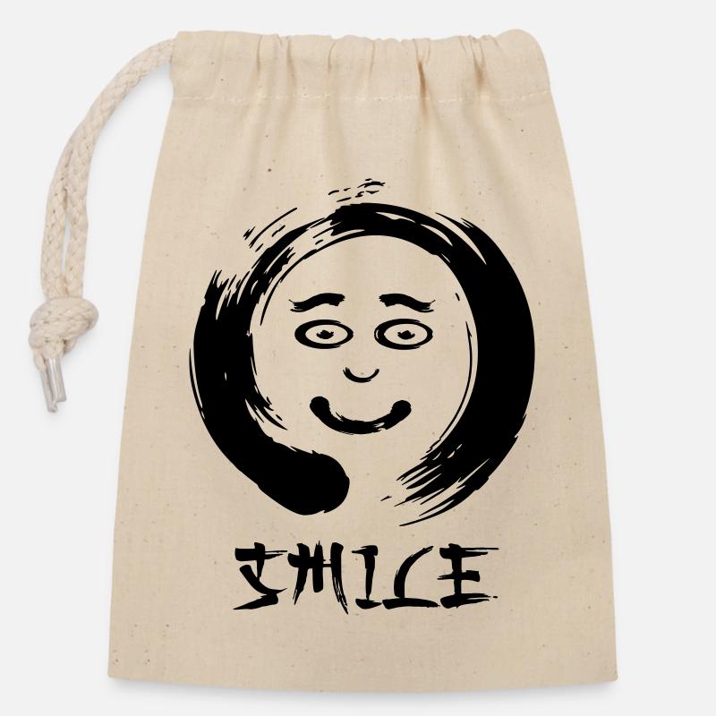 Enzo zen smiley Ensie Smile - Closable cotton gift bag (14x20cm) - nature