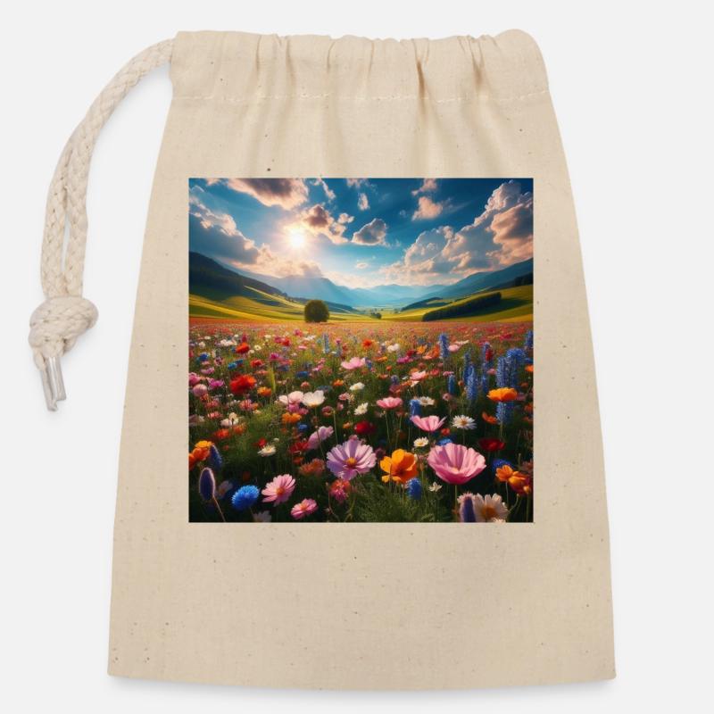 Blumen-Flucht - Verschließbarer Geschenkbeutel aus Baumwolle (14x20cm) - Natur