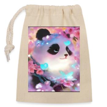 Panda Bild - Verschließbarer Geschenkbeutel aus Baumwolle (14x20cm) - Natur - Vorne