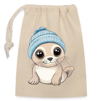 phoque mignon mignon bébé enfants animal dessin animé - Sac cadeau en coton avec cordon (14 x 20 cm) - nature - Devant